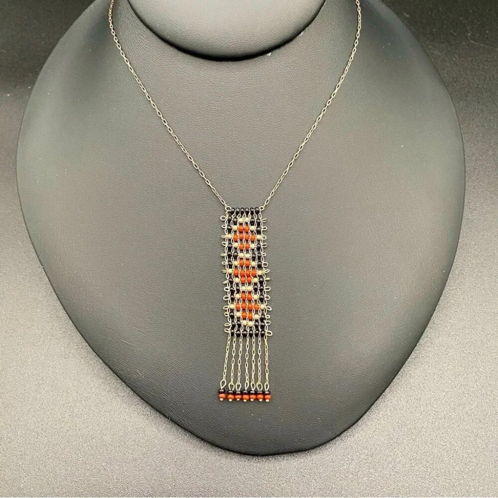 Native American Style Beaded Necklace in Orange and Black